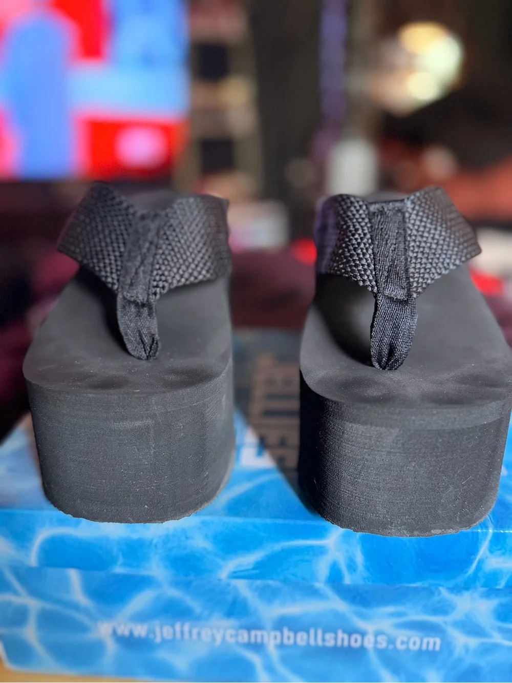 Jeffrey Campbell JELLIES Wavin Black Woven Platform Thong Sandals